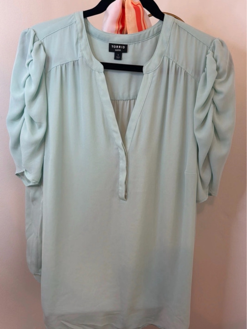 torrid Mint Split-Neck Puff Sleeve Blouse